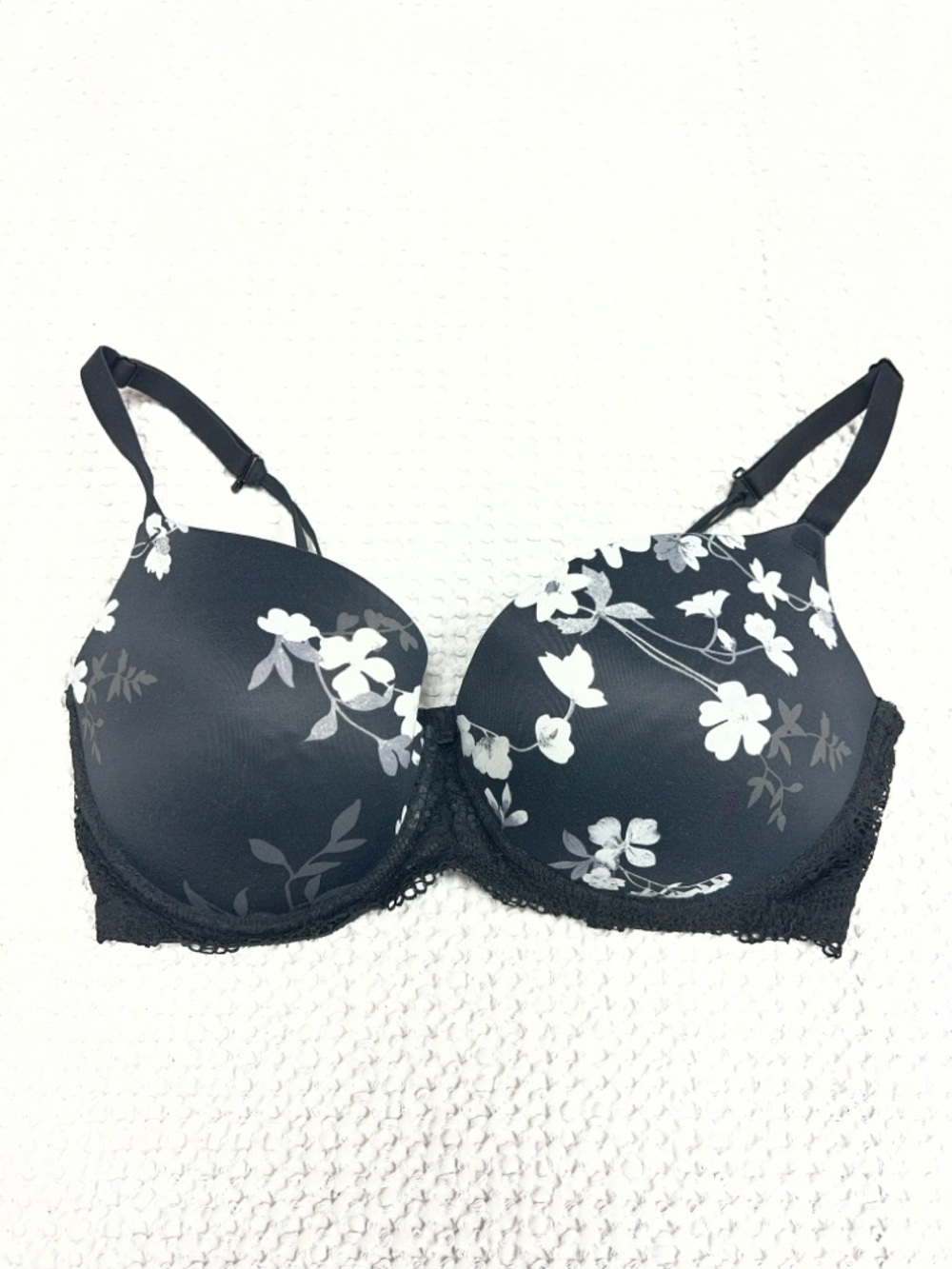 Auden Black Bra with White Floral Print